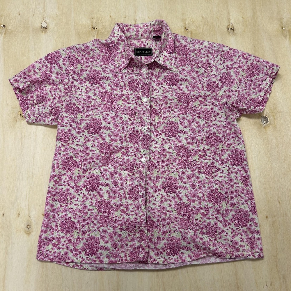 Khaki Club Shirt Womens Large Pink Floral Short Sleeve Button Up Cotton Casual